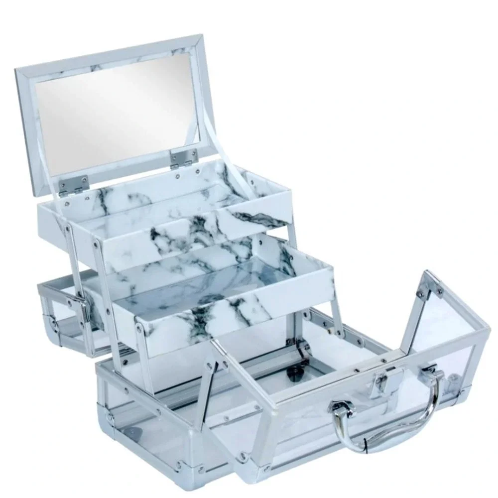 Impressions Savvy Lux Makeup Travel Case w/Mirror- Silver‎ & Marble